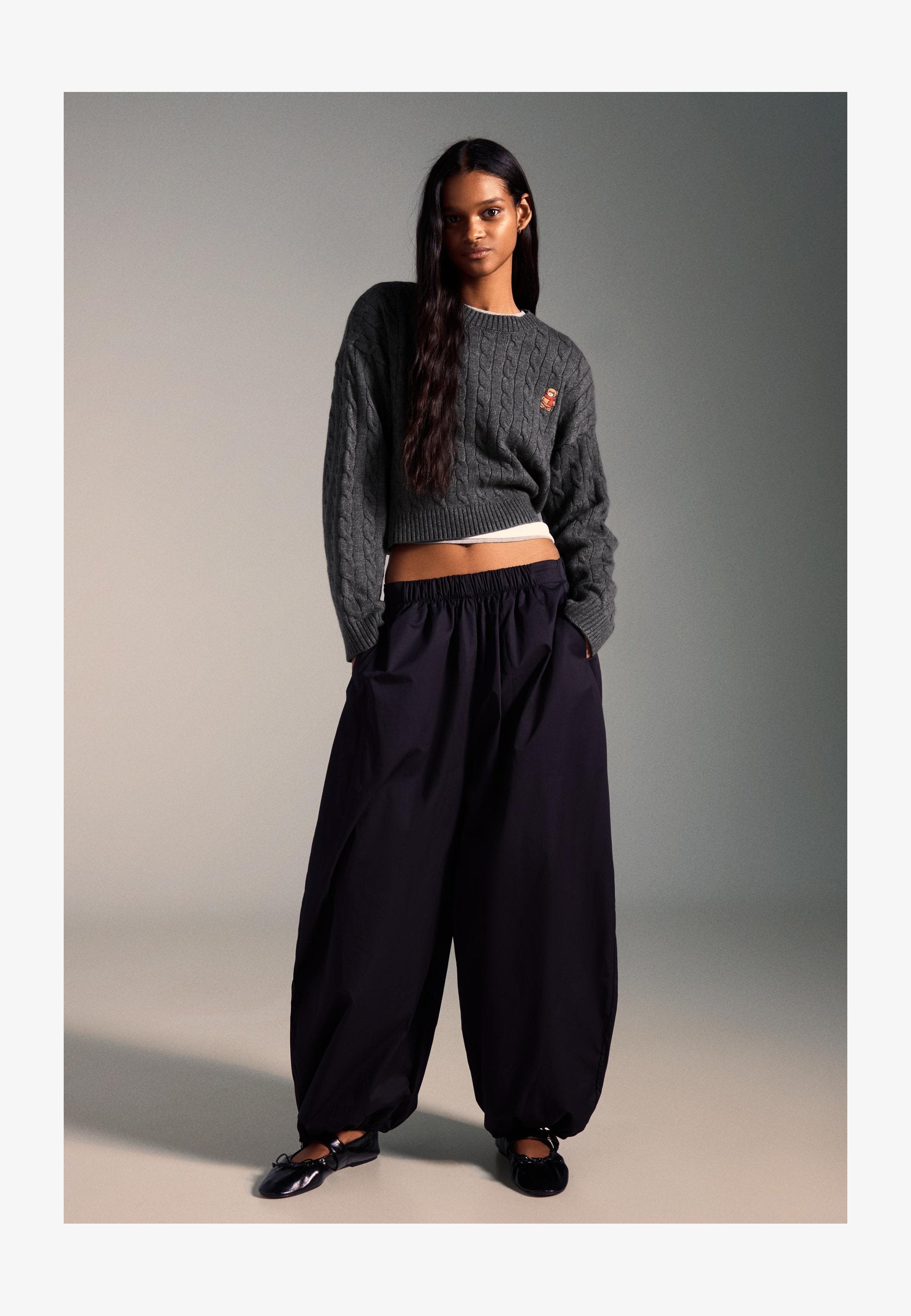 EMBROIDERED CABLE-KNIT - Pullover - dark grey