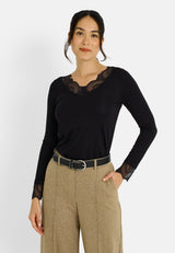 COL V À DÉTAILS AJOURÉS - Blouse - noir