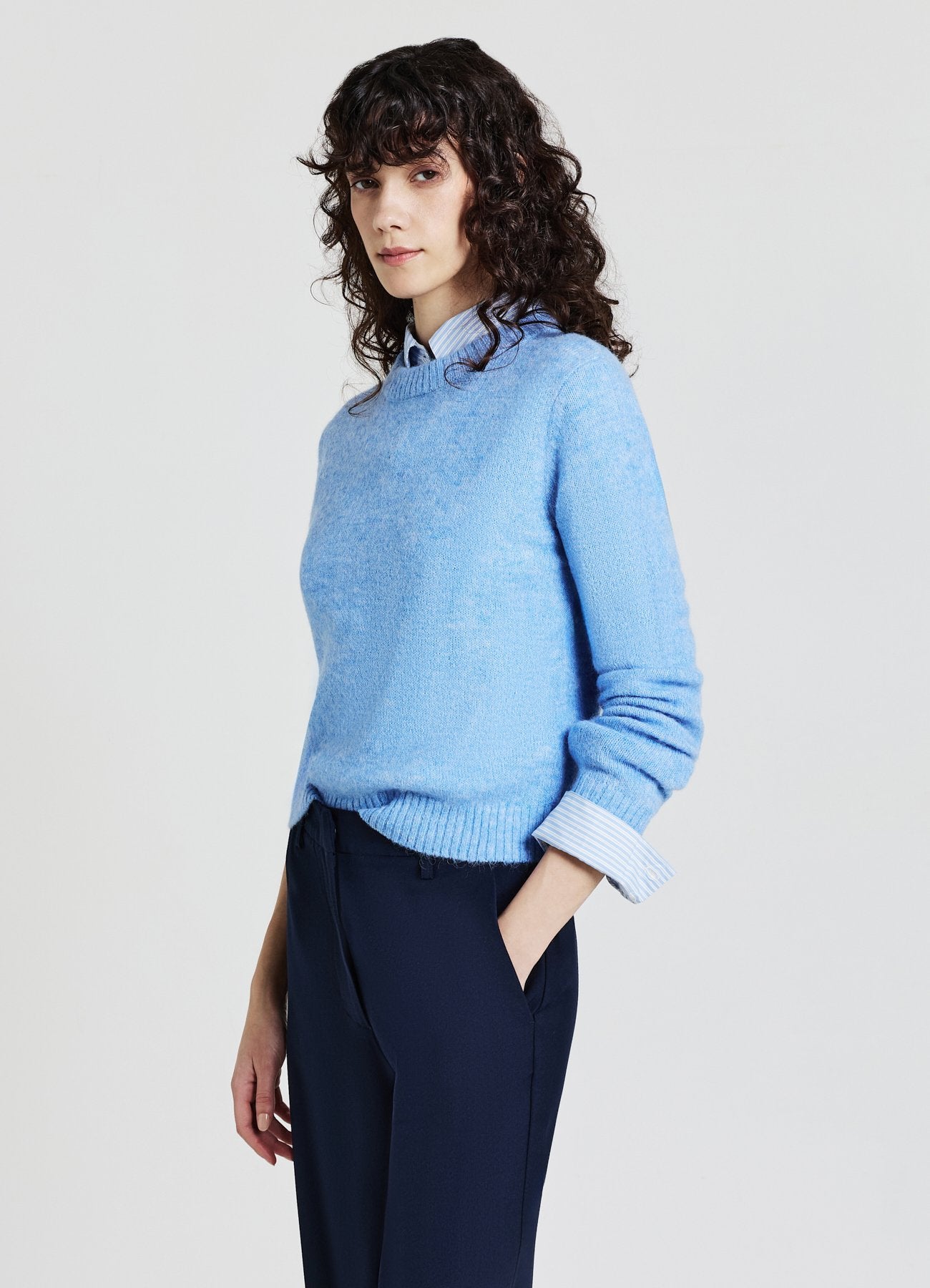 MAGLIA GIROCOLLO A TINTA UNITA - Pullover - celeste melange