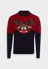 ONSXMAS REG BLOCK CREW UNISEX - Pullover - pompeian red