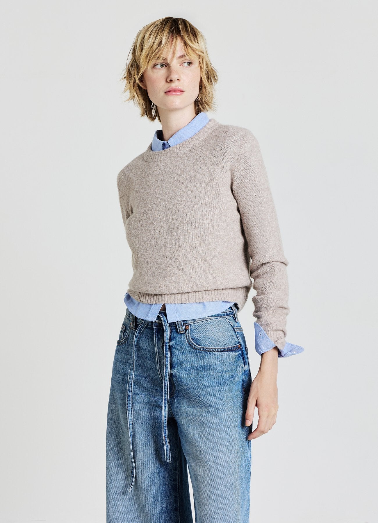 MAGLIA GIROCOLLO A TINTA UNITA - Pullover - beige melange